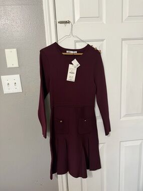 NWT Zara Plum Ponte Knit Long Sleeve Dress